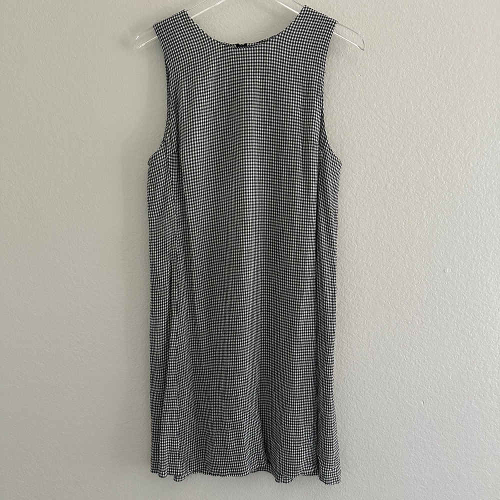 Vintage 90s Shift Dress Womens S/M Black Gingham Seersucker Rachel Green